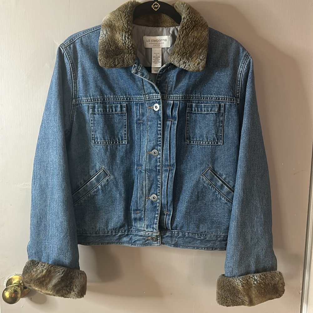 Liz Claiborne Lizwear Jeans Denim and Faux fur lined jacket Size MP